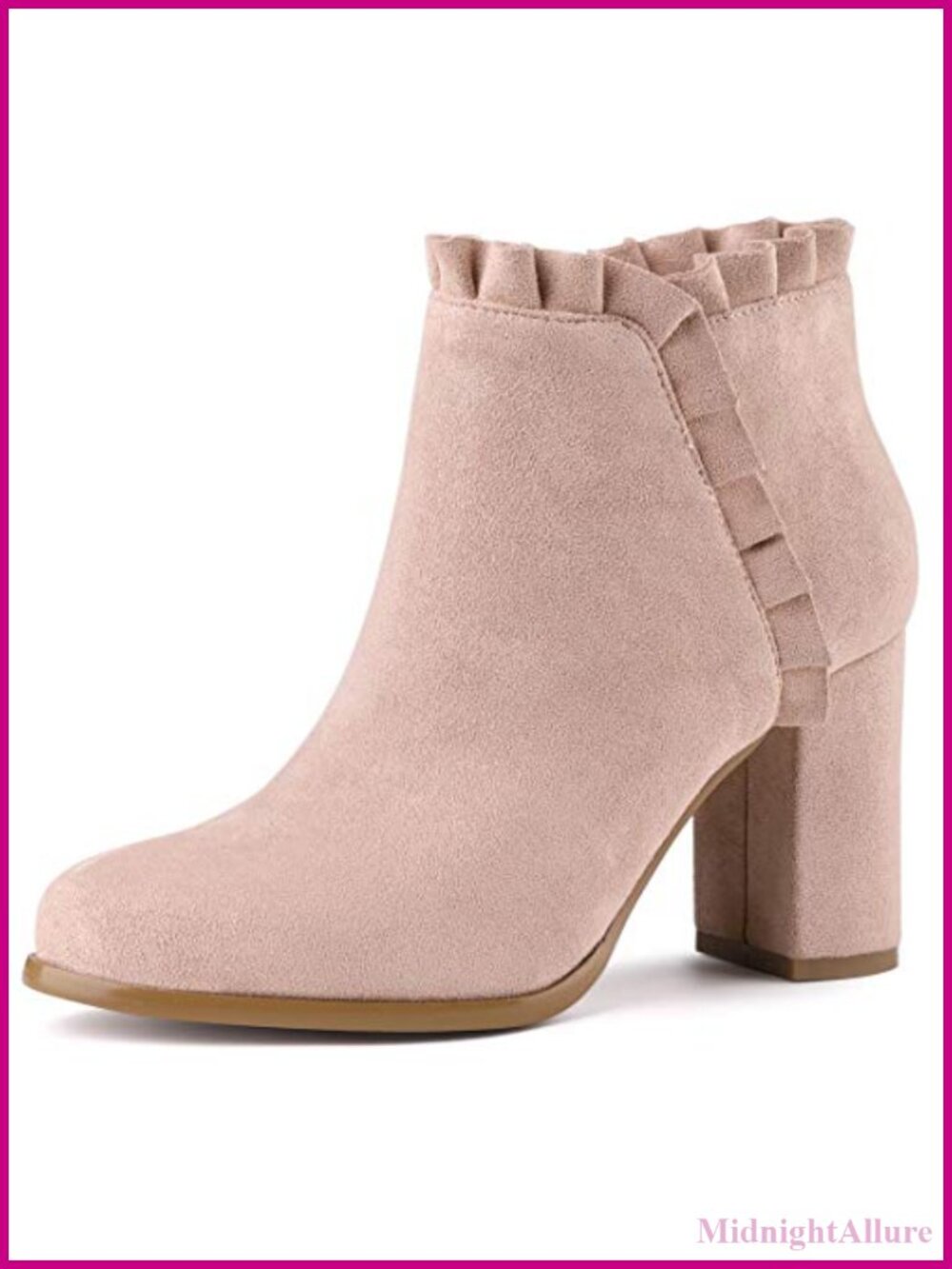 Faux Suede Chunky Block Heel Ankle Boots Ruffle Flower Party
